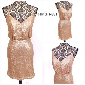 BARI JAY Gold Mini Sequin Spaghetti Strap Blouson Top Cocktail Party Dress 2